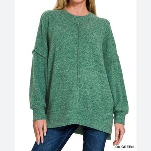 Zenana Outfitters Dark Green Luxe Hacci Fabric Crewneck Sweater-never worn!!